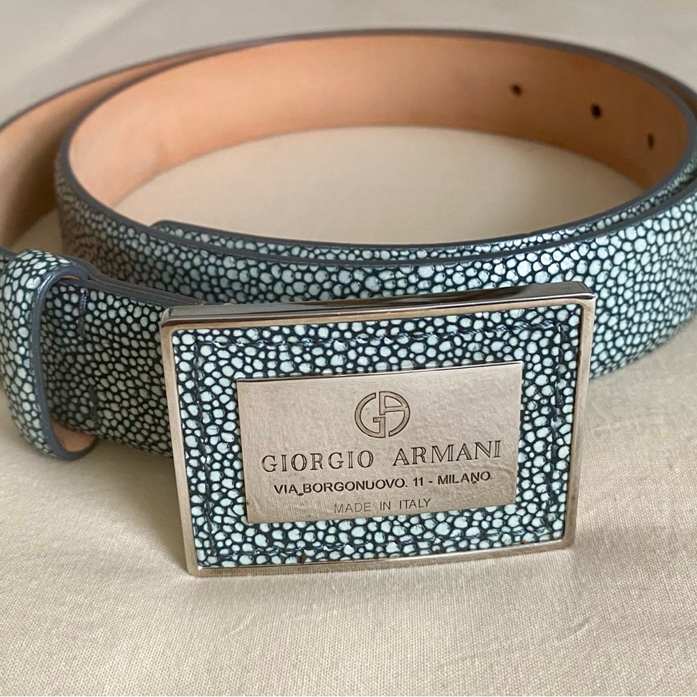 Giorgio Armani Blue Grey Stingray Skin Belt